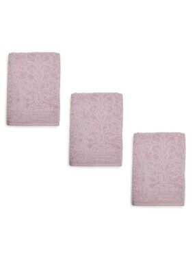 3 new LAVENDER Broyhill Jacquard Textured Velour 100% Cotton Bath Towels THICK
